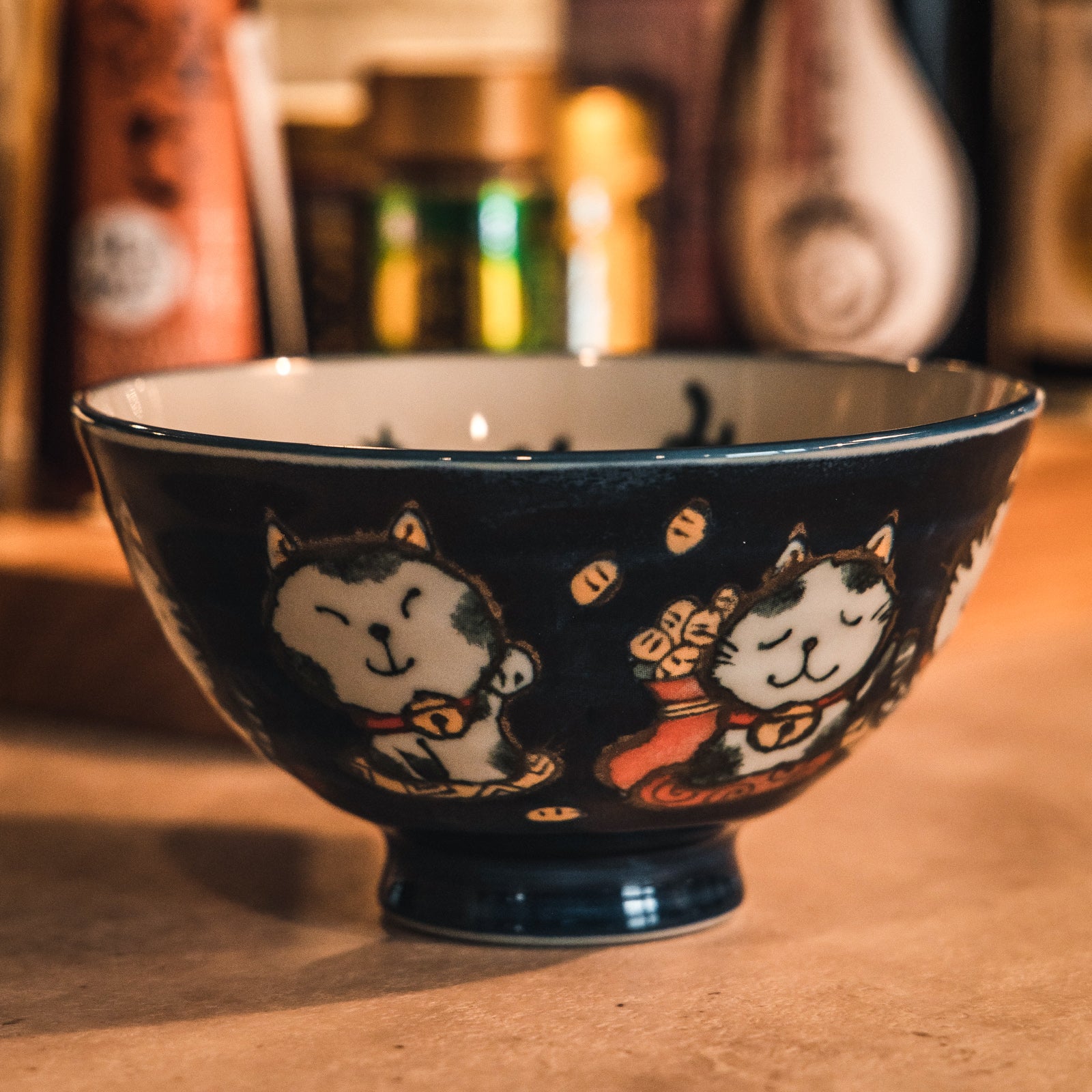 Kanekyu Seito Rice Bowl Blue Lucky Cat 126mm - Image 3