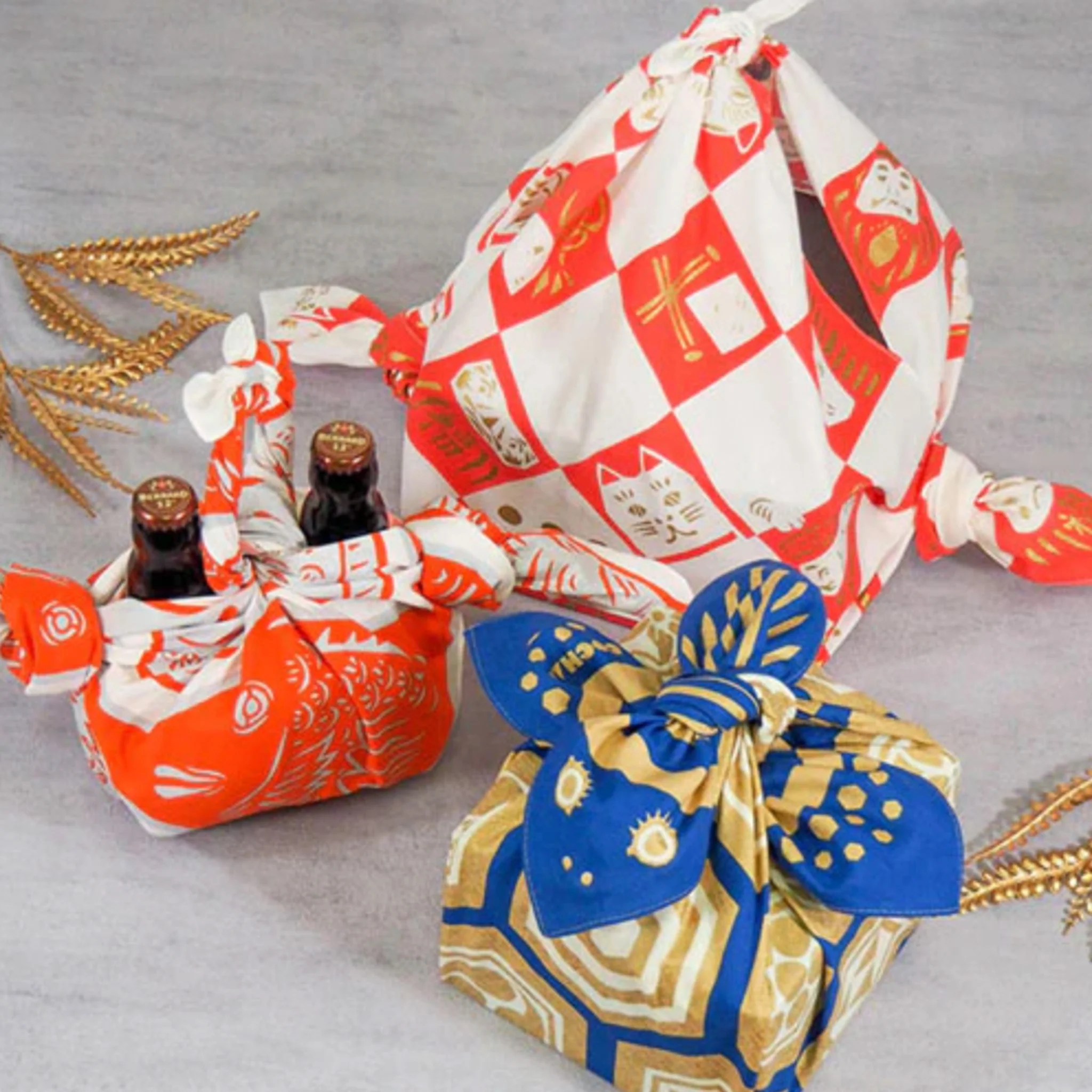 Furoshiki Cotton Wrap-  Cochae Collab Lucky Cat & Daruma 70x70cm - Image 2
