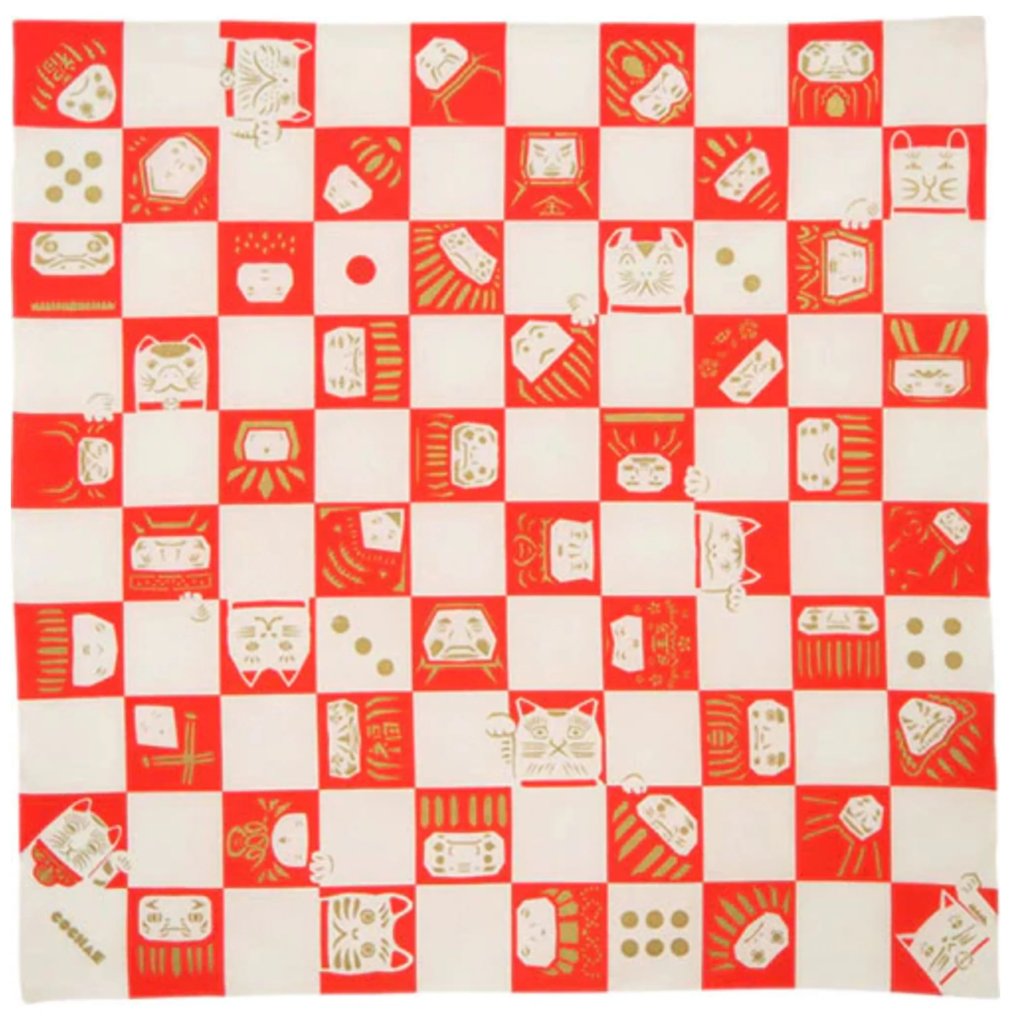 Furoshiki Cotton Wrap-  Cochae Collab Lucky Cat & Daruma 70x70cm - Image 5