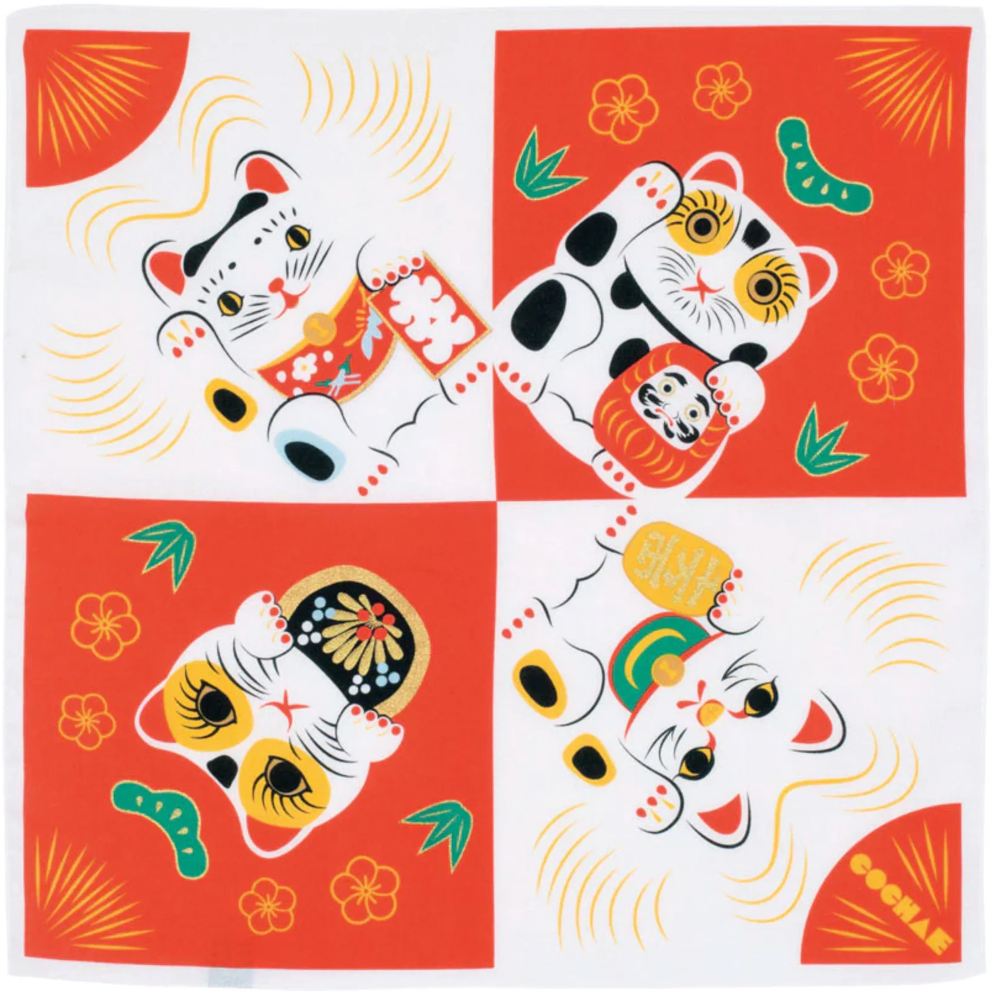 Furoshiki Cotton Wrap - Cochae Collab Red Lucky Cat 48x48cm - Image 5