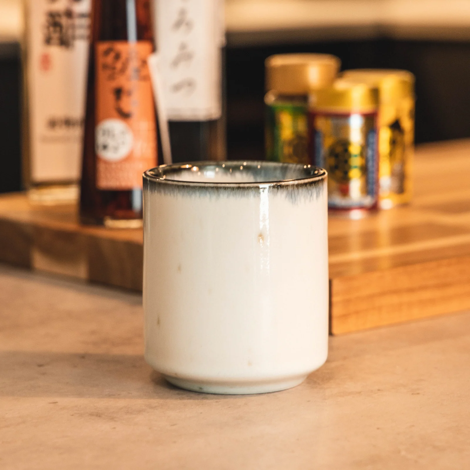 White Glazed Straight Cup With Blue Lip - Image 2